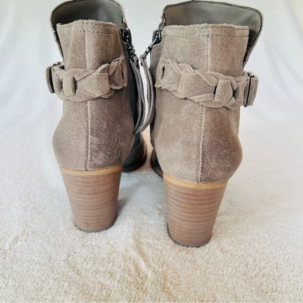 SAM EDELMAN BURNISHED SUEDE WESTERN ANKLE BOOTIES MUSHROOM TAUPE SIZE 9 NWT